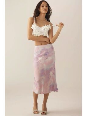 Anthropologie The Tilda Midi Slip Skirt Floral  Print Y2K 90s Fairy Silky 1X